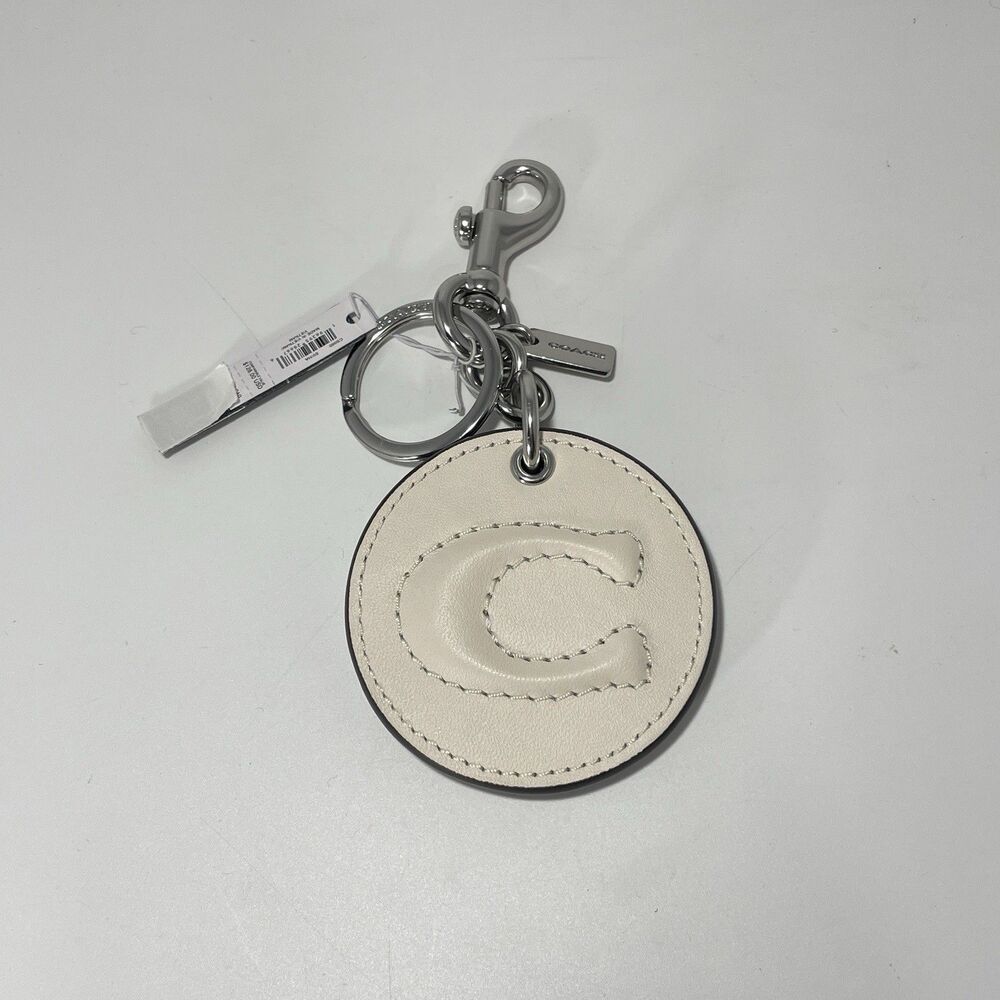 COACH Mirror Bag Charm with Signature Logo Leather Chalk Off White Brand New